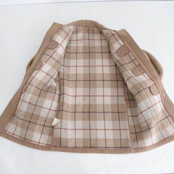 Vintage 70's Tan Zip Up 40% Wool Knee Length Duffle Coat L - Picture 15 of 16